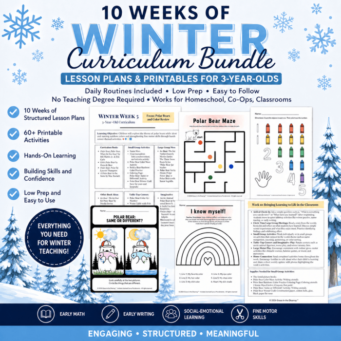 Winter curriculum bundle for 3 year olds