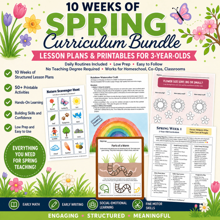 Spring curriculum bundle for 3 year olds