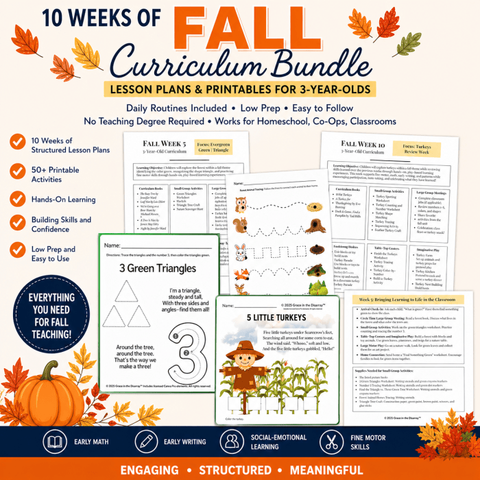 Fall curriculum bundle for 3 year olds